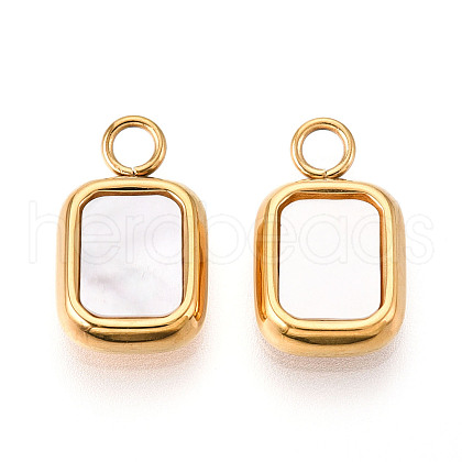 304 Stainless Steel Pave Natural Shell Rectangle Charms STAS-N112-09G-1