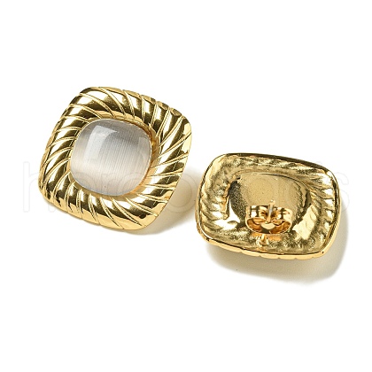 Cat Eye 304 Stainless Steel Square Stud Earrings EJEW-G400-63G-01-1