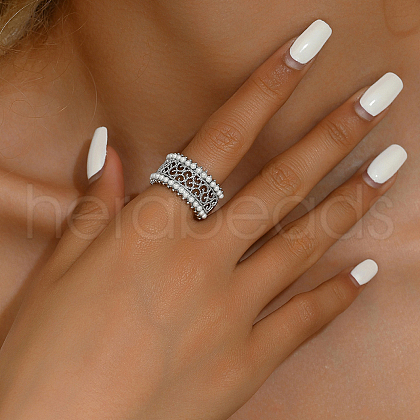 Elegant Vintage Style Brass Wide Hollow Flower Band Ring for Women's Daily Wear OD6362-4-1