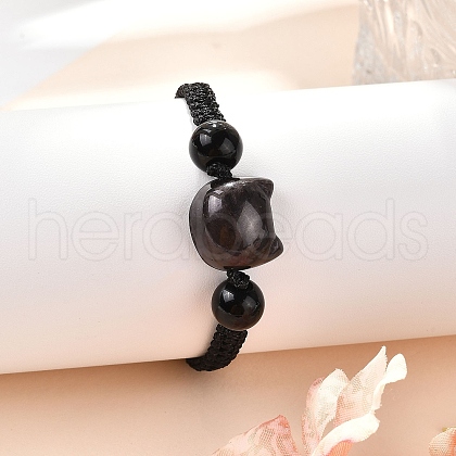 Cat Head Resin Brainded Bead Bracelets BJEW-L701-02B-1