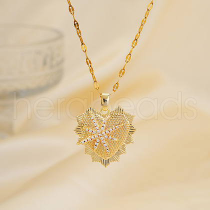 Brass Micro Pave Clear Cubic Zirconia Starfish Heart Pendant Necklaces for Special Occasions QB0695-1-1