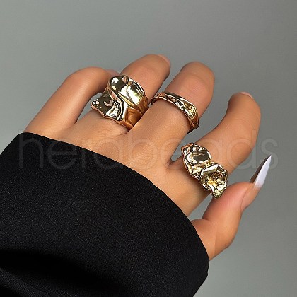 Irregular Alloy Open Cuff Rings Sets for Women RJEW-S412-06G-1