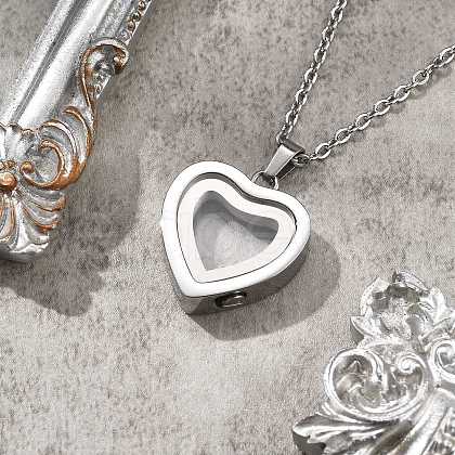 304 Stainless Steel Heart Urn Ashes Necklaces STAS-Z106-09P-01-1