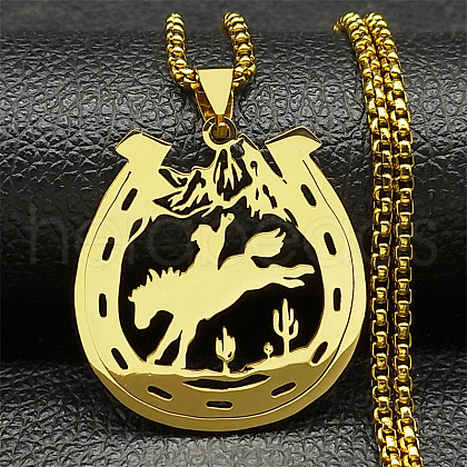 304 Stainless Steel Pendant Necklaces NJEW-H065-28G-1