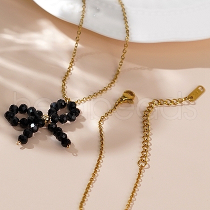 Glass Beaded Bowknot Pendant Necklaces LG8345-2-1