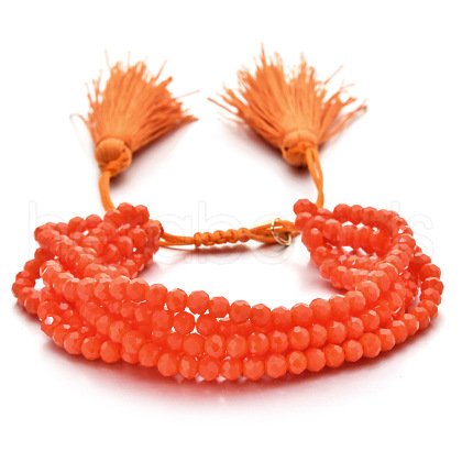 Faceted Glass Braided Bead Bracelets PS4906-8-1