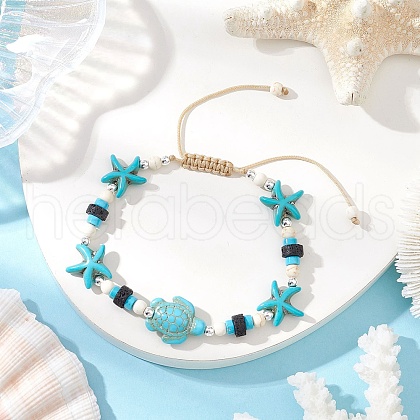 Synthetic Turquoise Beads Braided Bracelets for Men Women BJEW-JB11993-02-1