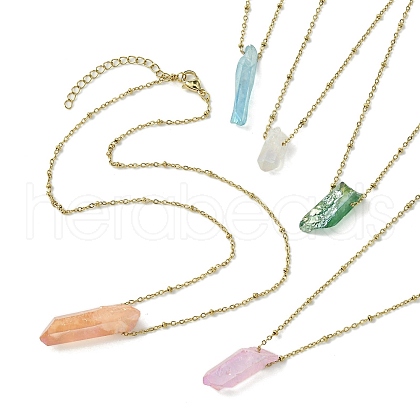 Electroplated Natural Quartz Crystal Prism Pendant Necklaces NJEW-JN05029-01-1