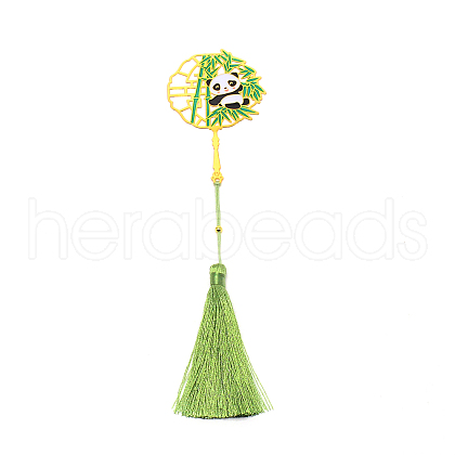 Panda Brass Bookmark with Tassel for Reader AJEW-WH0029-61-1