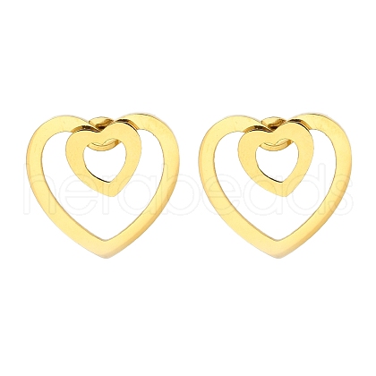 Ion Plating(IP) 304 Stainless Steel Heart Stud Earrings EJEW-C118-03A-1
