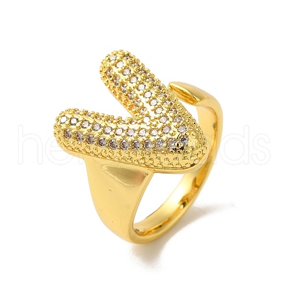 Letter Brass Micro Pave Clear Cubic Zirconia Open Cuff Ring for Women RJEW-N046-03V-G-1