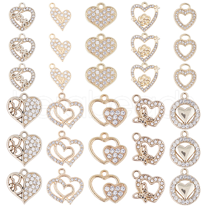 SUNNYCLUE 40Pcs 10 Style Alloy Crystal Rhinestone Pendants ALRI-SC0001-35G-1