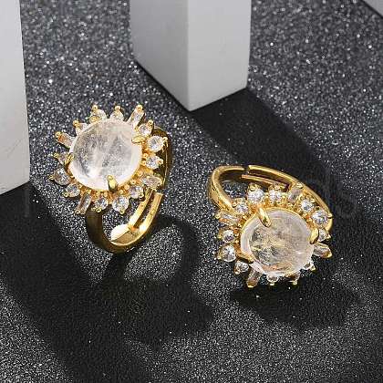 Sunflower Natural Quartz Crystal Finger Rings RJEW-B113-03G-07-1