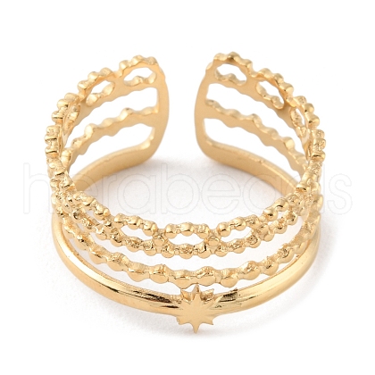 304 Stainless Steel Multi Line Open Cuff Rings RJEW-D002-05G-1