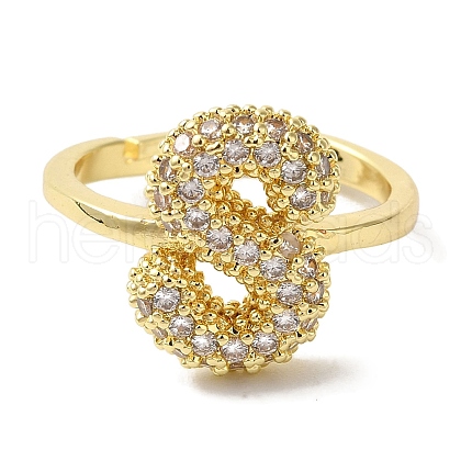 Rack Plating Letter Brass Micro Pave Clear Cubic Zirconia Adjustable Rings for Women KK-S391-03G-S-1
