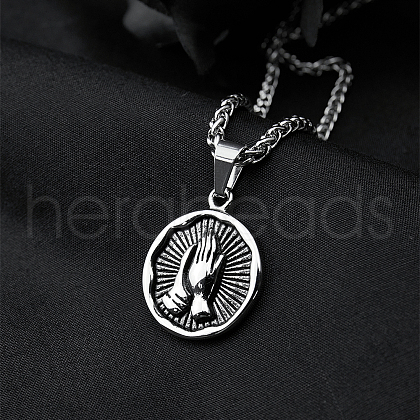 Fashionable Stainless Steel Praying Hands Pendant Necklaces for Women's Daily Wear UQ1773-1