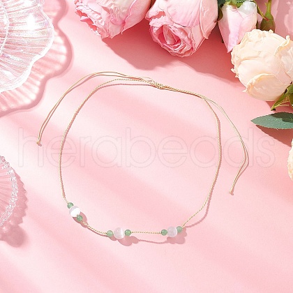 Adjustable Dyed Natural Malaysia Jade & Cat Eye Round Beaded Braided Necklaces NJEW-JN05325-1