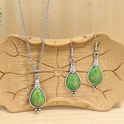 Teardrop Alloy & Acrylic Pendant Necklaces & Dangle Earrings Sets WGBAAE5-06-1