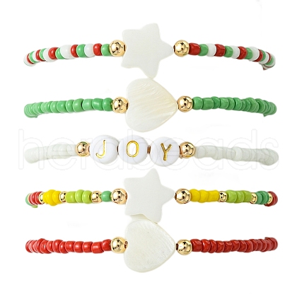 5Pcs 5 Styles Christmas Theme Glass Seed Beaded Stretch Bracelets for Women BJEW-TA00533-1