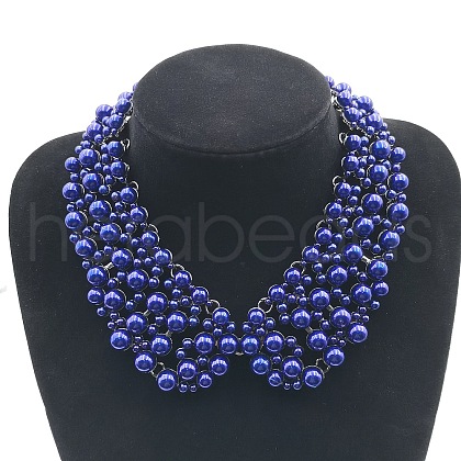 Alloy Plastic Imitation Pearl Round Beaded Choker Necklaces FS-WG3052F-04-1