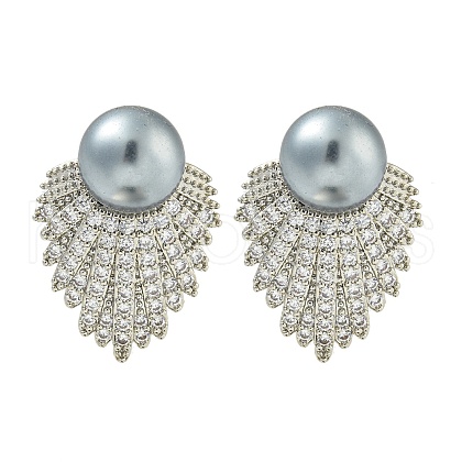 Rack Plating Fan Brass Micro Pave Clear Cubic Zirconia Stud Earrings EJEW-H014-10P-1