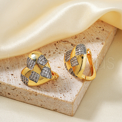 French Style Brass Clear Cubic Zirconia Heart Clip-on Earrings QL2585-1