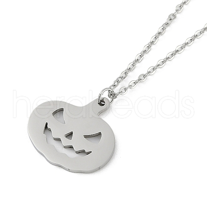 Halloween Series 202 Stainless Steel Cable Chain Pumpkin Pendant Necklaces NJEW-S005-01P-B-1