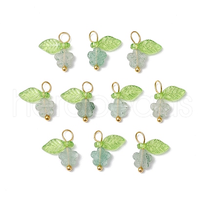 10Pcs Natural Green Strawberry Quartz Flower Charms PALLOY-JF03765-06-1