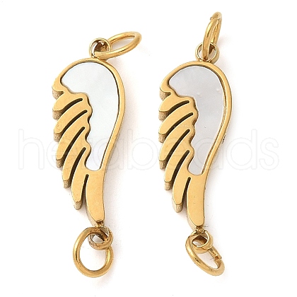 304 Stainless Steel Pave Natural White Shell Wing Connector Charms STAS-Q345-23G-1