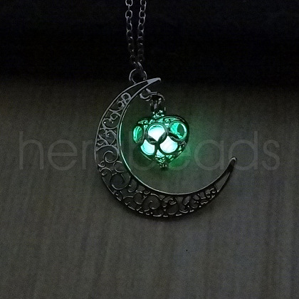 Alloy Moon Cage Pendant Necklace with Luminaries Stone LUMI-PW0001-057P-C-1