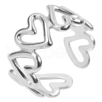Stainless Steel Hollow Heart Open Cuff Rings for Women OK1306-1-1