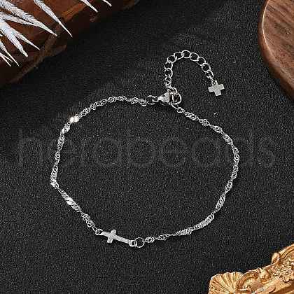 304 Stainless Steel Cross Link Bracelets BJEW-JB11699-02-1