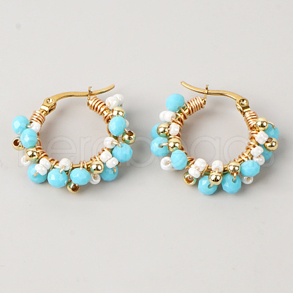 Handmade Glass Crystal Imitation Pearl Hoop Earrings HL6651-2-1