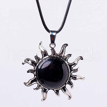 Natural Obsidian Sun Pendant Necklace NV9131-2-1