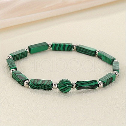 Natural Malachite Beaded Stretch Bracelets for Men Women WGE4A78-07-1
