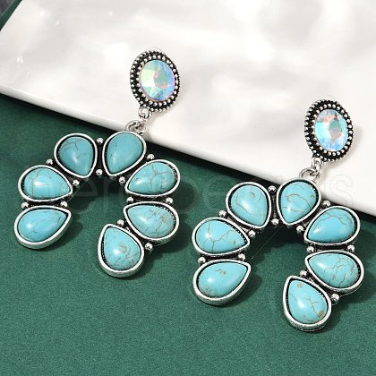 Alloy Synthetic Turquoise Dangle Stud Earrings EJEW-U053-09B-AS-1