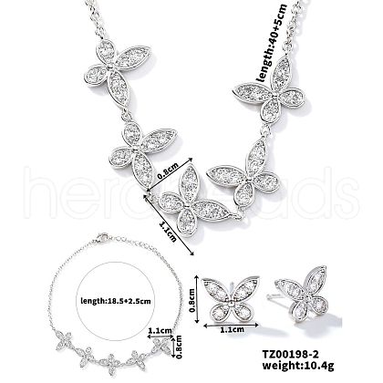 Fashionable Brass Micro Pave Clear Cubic Zirconia Butterfly Jewelry Set BZ0721-2-1