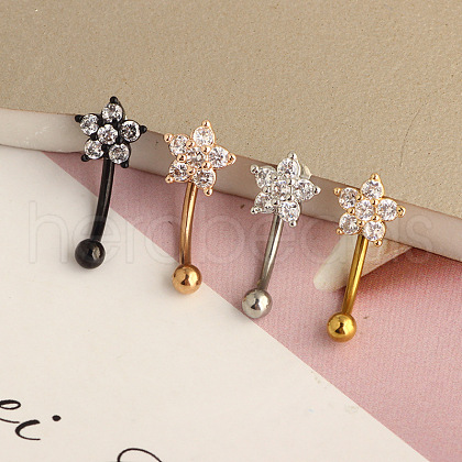 304 Stainless Steel Micro Pave Clear Cubic Zirconia Flower Curved Barbell Cartilage Earrings WG168AC-02-1