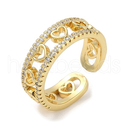 Rack Plating Brass Micro Pave Cubic Zirconia Cuff Finger Rings for Women RJEW-C114-11B-G-1