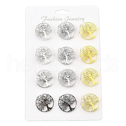12Pcs 3 Colors Tree of Life 201 Stainless Steel Brooches for Backpack Clothes JEWB-A033-19-1