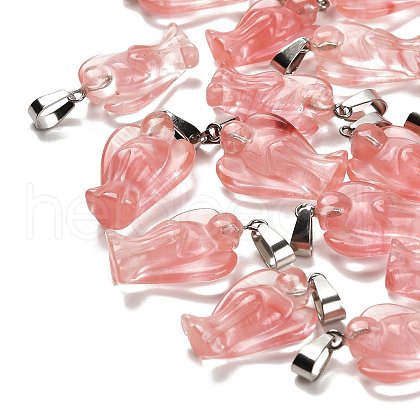 Cherry Quartz Glass Pendants G-B127-10P-15-1