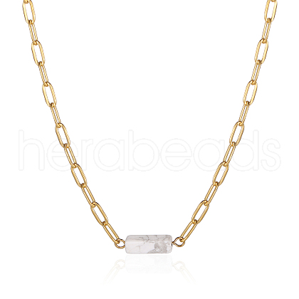 Natural Howlite Column Pendant Necklace with Stainless Steel Chains WO3048-1-1