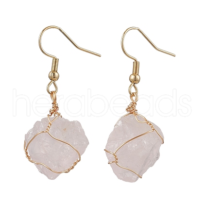 Natural Rose Quartz & 304 Stainless Steel Dangle Earrings for Women EJEW-JE06237-03-1