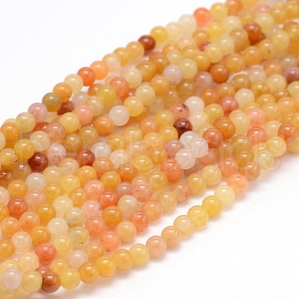 Natural Gemstone Red Yellow Jade Round Bead Strands G-J303-02-4mm-1