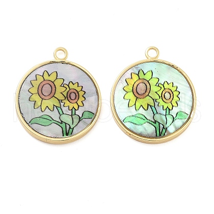 Alloy Pave Shell Flat Round Pendants FIND-C073-01G-04-1
