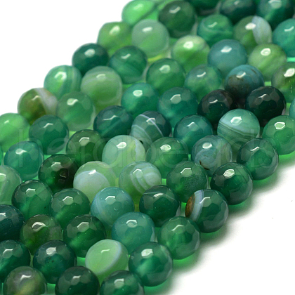 Faceted Natural Striped Agate/Banded Agate Beads Strands G-F447-4mm-H02-1