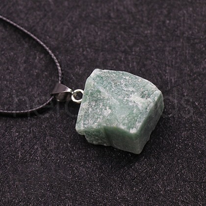 Natural Green Aventurine Raw Rough Nuggets Pendant Necklace FS-WG50F2C-02-1