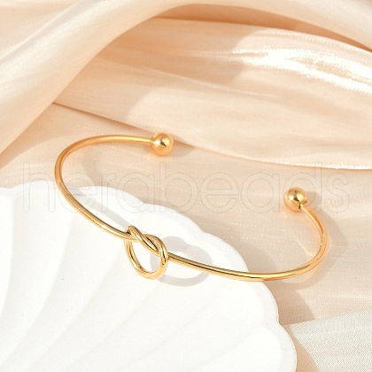 Ion Plating(IP) 304 Stainless Steel Knot Cuff Bangles for Women BJEW-M233-04G-1