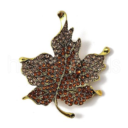 Vintage Maple Leaf Alloy Topaz Rhinestone Brooches for Backpack Clothes JEWB-S028-08-1