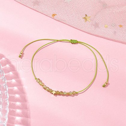 Natural Round Peridot Beads Braided Bead Bracelets for Women BJEW-JB11655-09-1